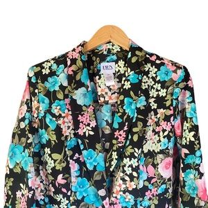 Women’s button up long sleeve bright floral blazer size 12P